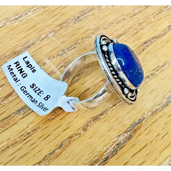 Lapis Lazuli Real Gemstone Ring 1 Inch Embellished Setting Ring Size 8 - Picture 2 of 8